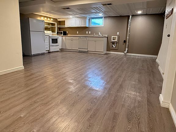 Kitchen and dining area from living room