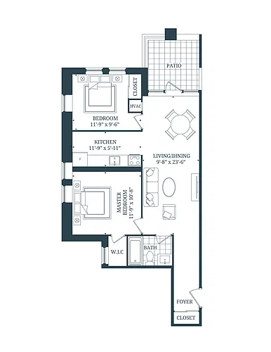Floor plan 2 Bedroom 2 Bed 1 Bath