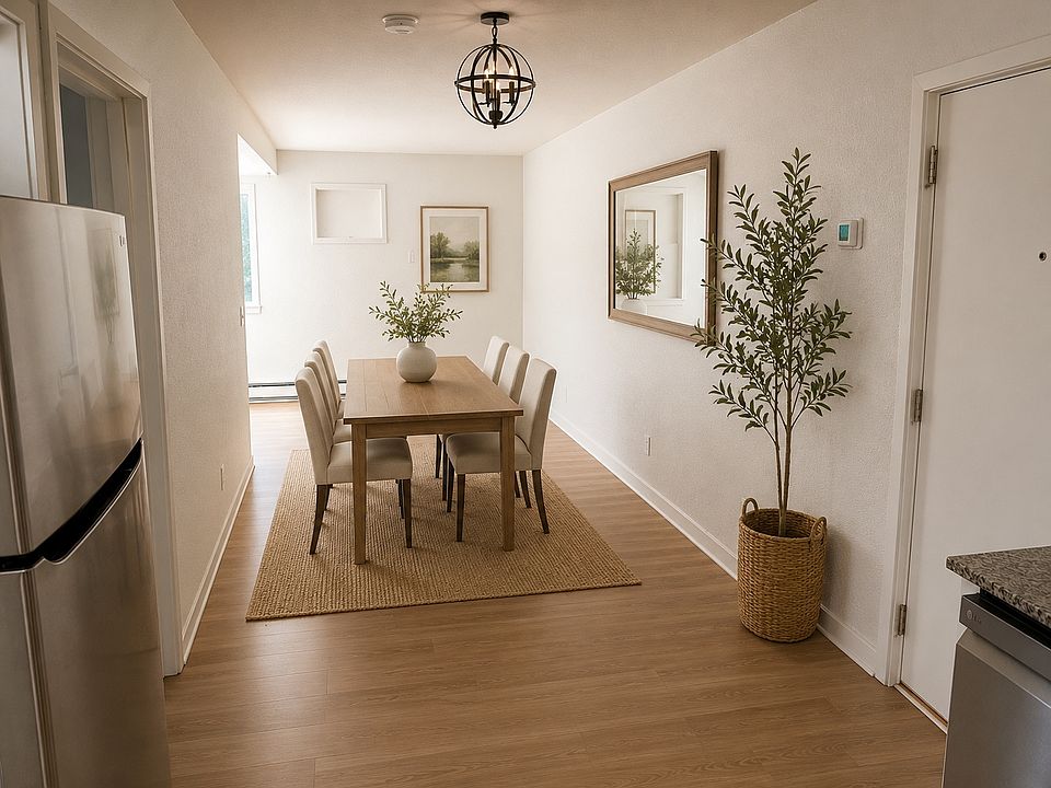 Dining room - Bedroom #1 to the left, Front door to hall is to the right - virtually staged