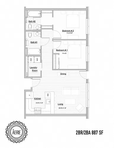Floor plan The Aerie | 2 Bedroom 2 Bath