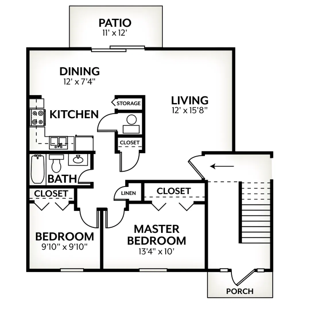 Floor plan 2 Bed, 1 Bath