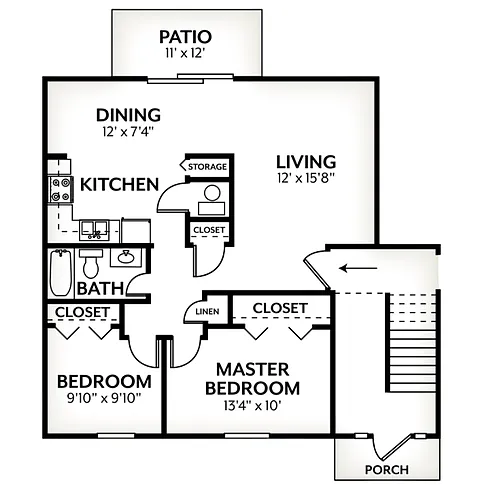 Floor plan 2 Bed, 1 Bath