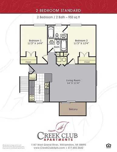 Floor plan 2 Bedroom / 2 Bath Standard