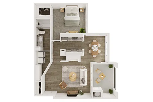 Floor plan One Bedroom with Deck