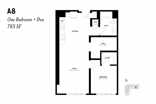 Floor plan One Bedroom Den A8