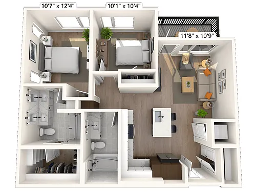 Floor plan 2B1.2 2x2 907 SF-FP