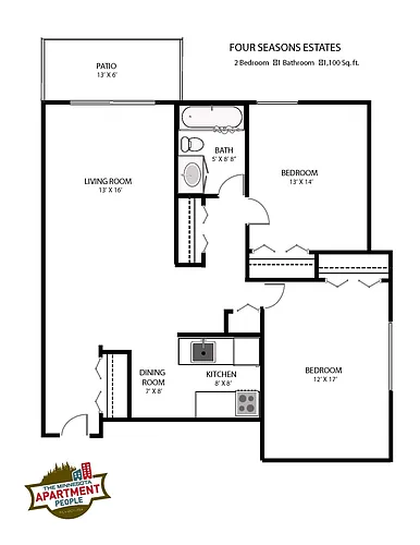 Floor plan 2 bed 1 bath