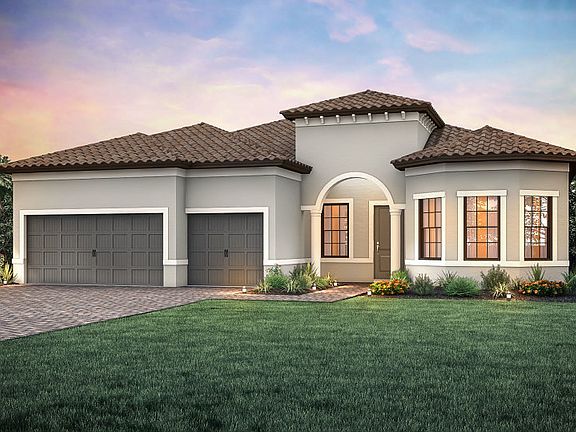 The Pinnacle, a one-story family home with a 3 car garage, shown with Home Exterior FM2A