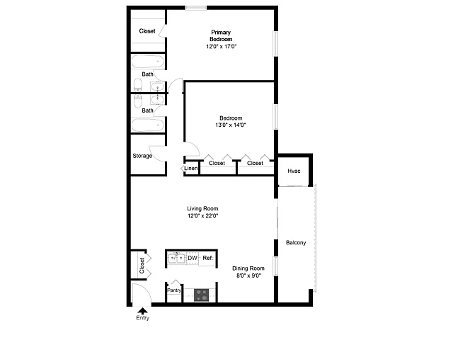 Floor plan Two Bedroom North