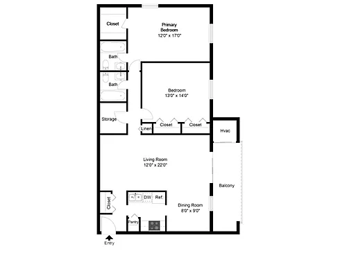 Floor plan Two Bedroom North