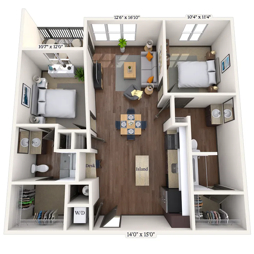 Floor plan Traditional 2x2 1006-1027 SF