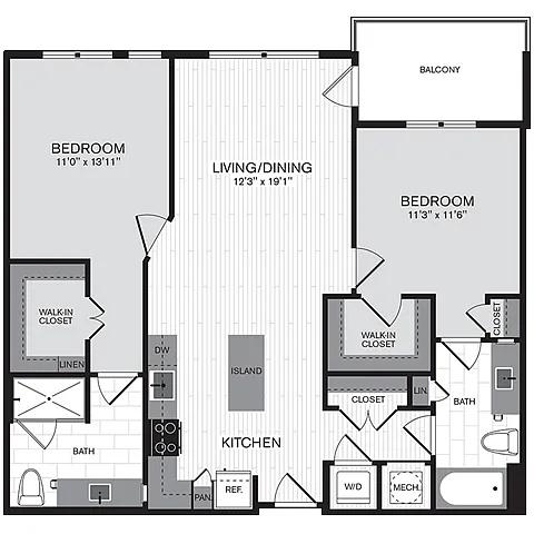 Floor plan 2E w/ Balcony