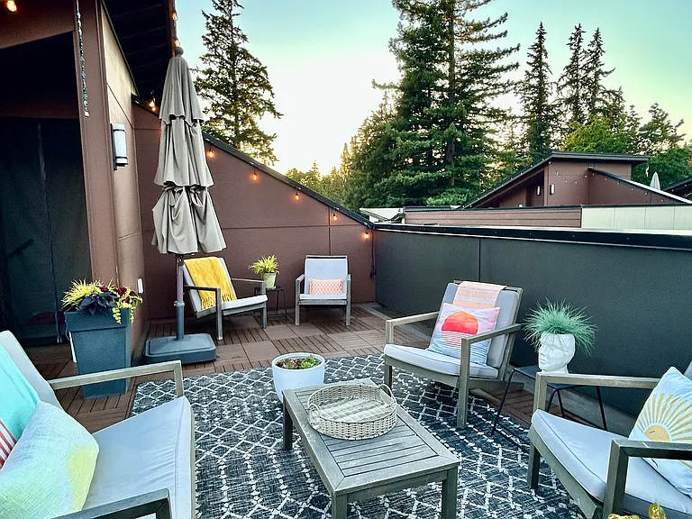 Three spaces for outdoor dining and relaxation