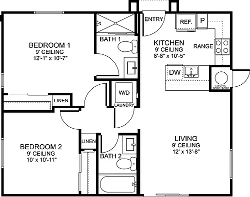 Floor plan Plan B1 - 2 Bed/2 Bath