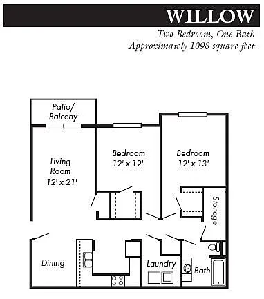 Floor plan 2 Bed 1 Bath Willow