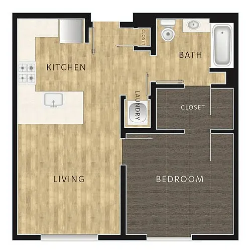 Floor plan 1 Bed, 1 Bath B