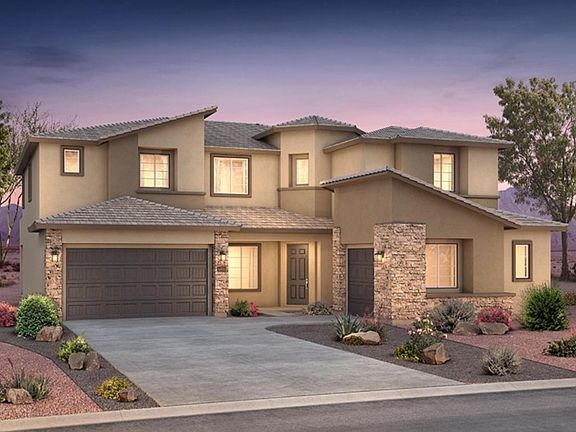 Our Cimarron elevation C offers our modern design, with stone exterior, and slanted tile roof.