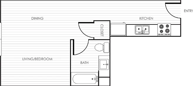 Studio Bedroom 1 Bathroom Floorplan Diagram