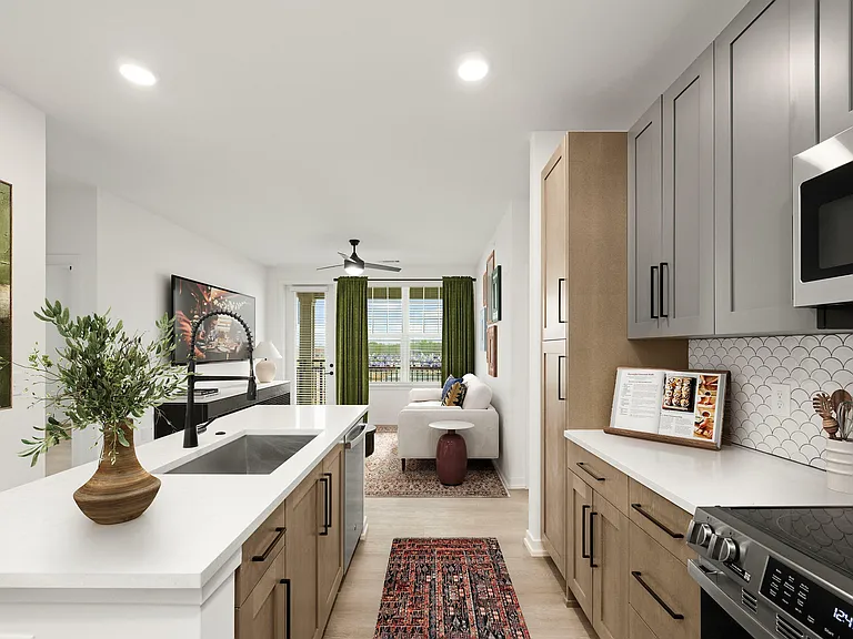 Wood-inspired plank flooring throughout