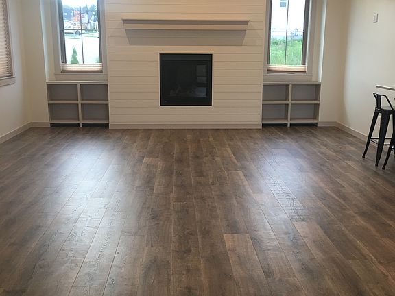 Great room with built in shelving