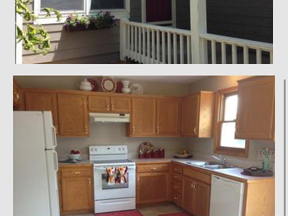 Front covered porch, kitchen