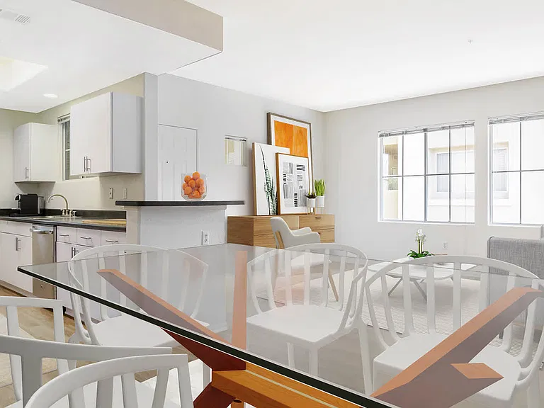 Kitchen and Dining Room with Hard Surface Flooring