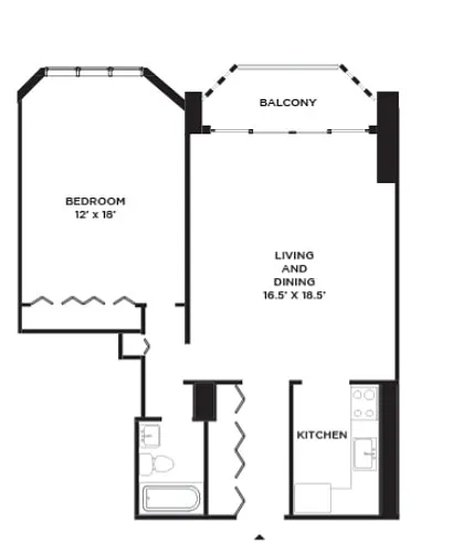 Floor plan Crown Towers- 1 BD Yale View - Large