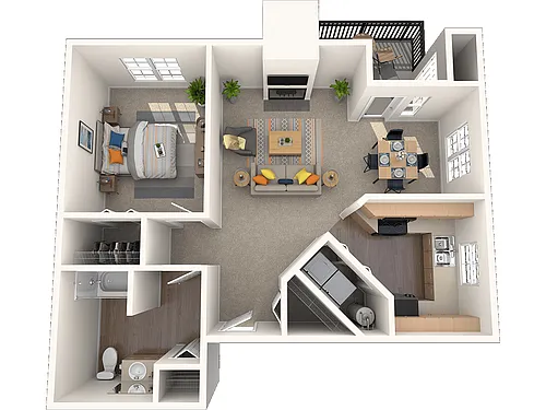 Floor plan One Bedroom One Bath (Plan A)