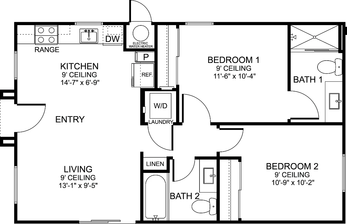 Floor plan Plan B2 - 2 Bed/2 Bath