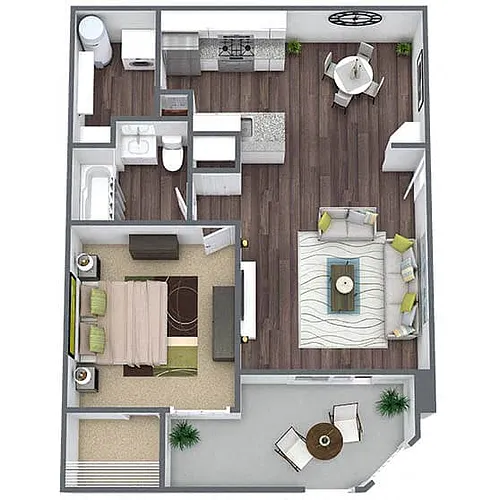 Floor plan A2: 1 Bed 1 Bath