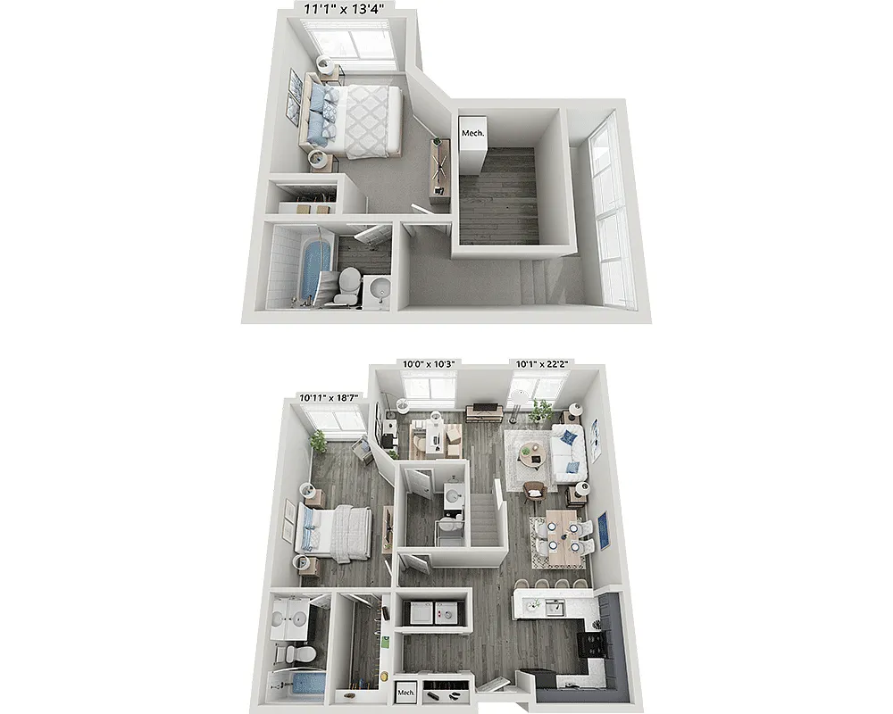 Floor plan Two Bedroom Loft B3L