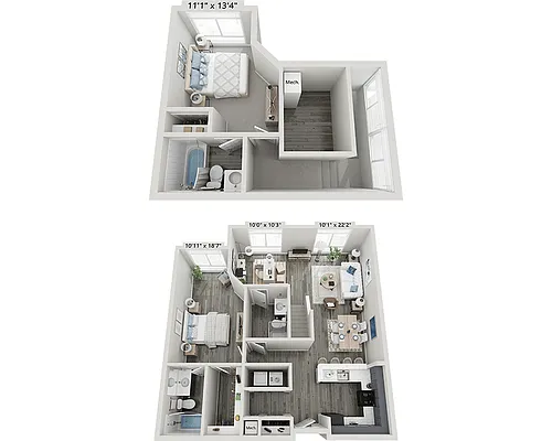 Floor plan Two Bedroom Loft B3L