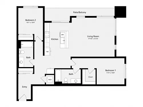 Floor plan Two Bedroom E01B