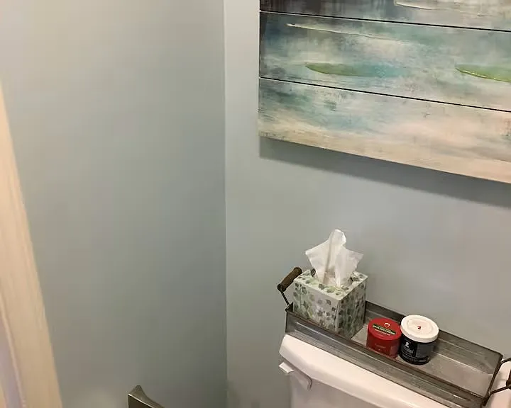 Half bath between kitchen and living area.