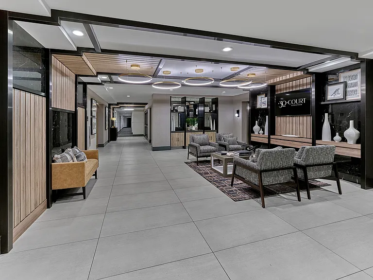 Enter our luxurious lobby with modern seating and sophisticated decor.