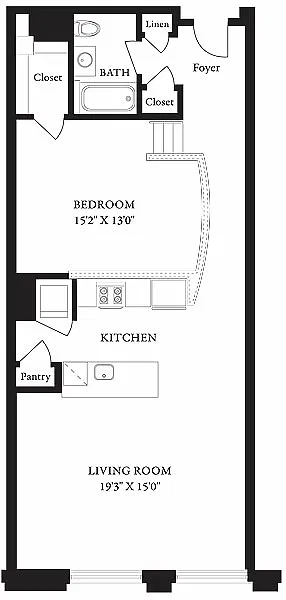 Floor plan LS-B One Bedroom, One Bathroom