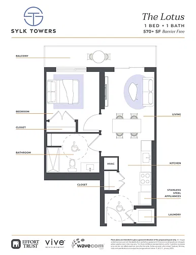 Floor plan The Lotus 1 Bed 1 Bath 16