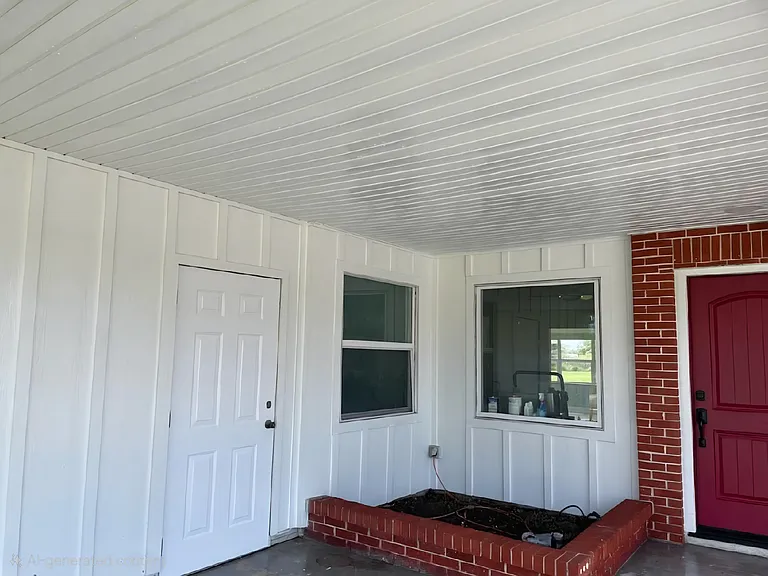 Covered carport with storage area access.