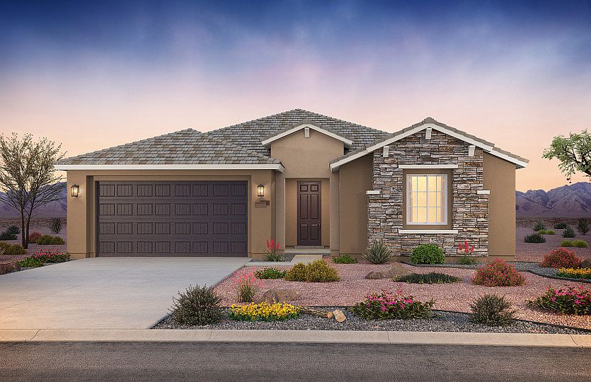 Single-story Parklane shown in Elevation B with a two-car garage and stylish brick accents