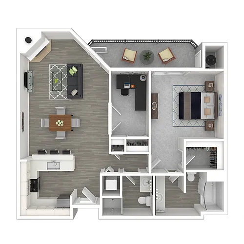 Floor plan 1 Bed, 1.5 Bath + Den A