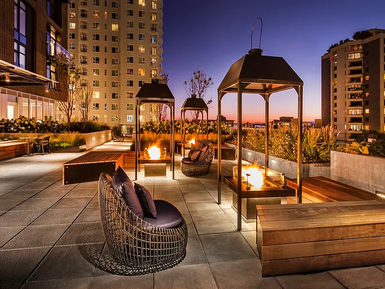 7th floor terrace with firepits and seating areas