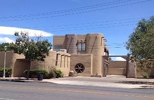 Front of the building, showing parking area.