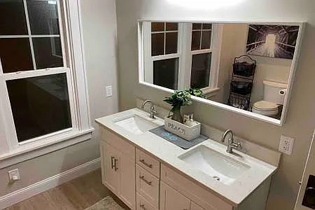 Spacious Bathroom with walk-in shower & double sinks