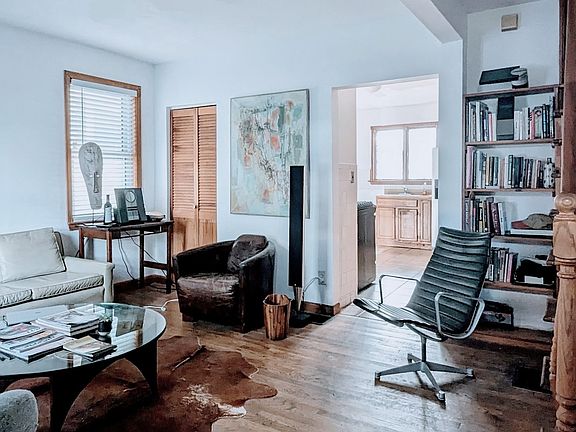 Mid Century Modern Living Room with hardwood floors
