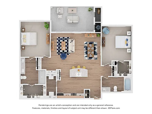 Floor plan Two Bedroom - Comal (Income-Restricted)