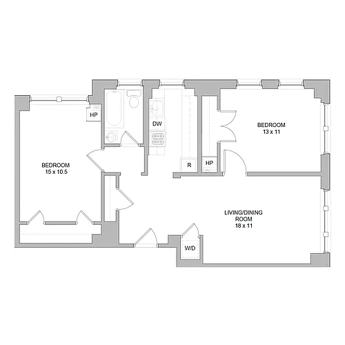 Floor plan 2-Bedroom/1-Bathroom