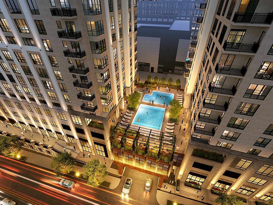 Relax above the city with a resort-style pool deck that offers private cabanas and serene skyline views.