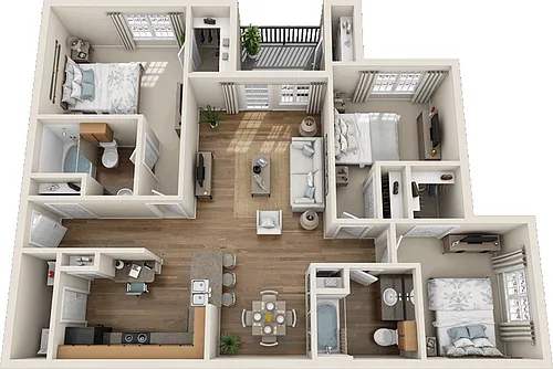 Floor plan Three Bedroom Two Bathroom C1 50%