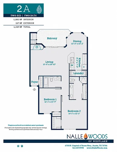 Floor plan Two Bedroom Two Bath-A
