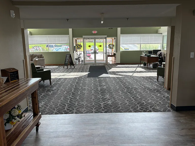Looking into the lobby from the dining room